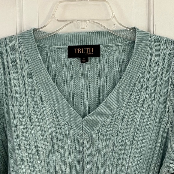 Truth by Republic Textured Wool Blend Aqua Ribbed Knit Long Sleeve Sweater Small - Picture 4 of 16